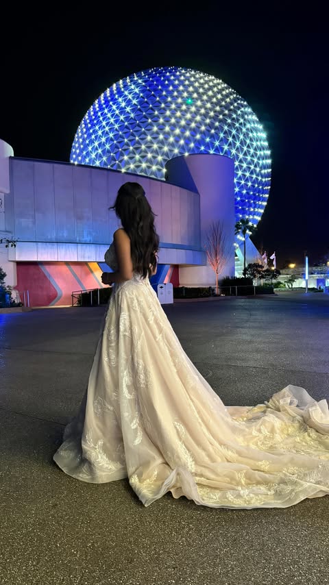 Instagram post by @caleontwins for Allure Bridals. Caption reads: [...] at @Disney Parks! Dress is from....