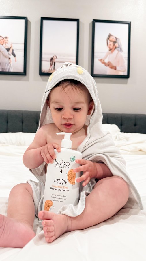 Instagram post by @theallaroundmama for Babo Botanicals. Caption reads: ✨ #ad Bedtime bliss with @babobotanicals 🌙💕 Our....