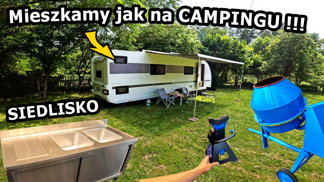YouTube post by @613K subscribers for Allegro. Caption reads: Ustawiliśmy Przyczepę Kempingową na DZIAŁCE! -....