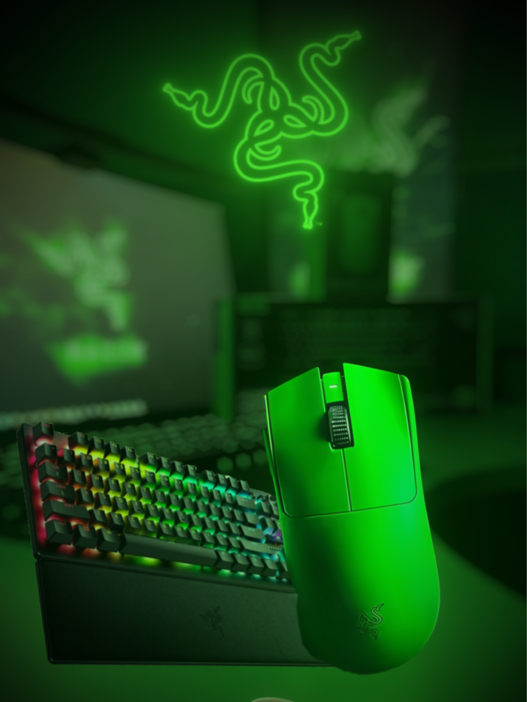 TikTok post by @moraisntj for Razer. Caption reads: Razer X Moraisntj ㅤ Huntsman V3 Pro 8K + Razer....