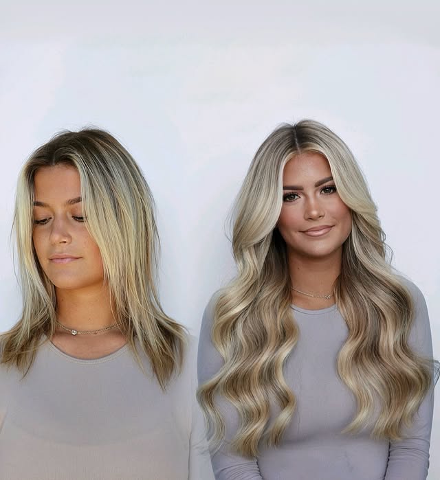 Instagram post by @khamilton.hair for Donna Bella Hair. Caption reads: [...] ✨ Before ➜ After using @donnabellahair....