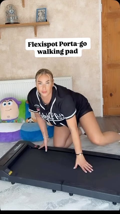 Instagram post by @amywhitfield_official for FlexiSpot. Caption reads: [...] into fitness, one step at a time! The....