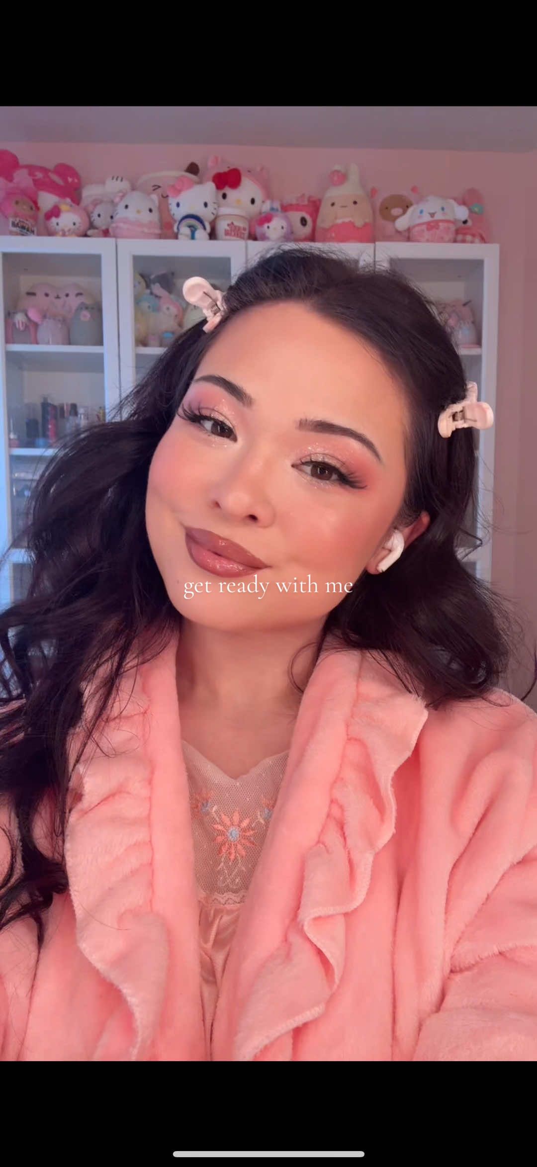 TikTok post by @maddie.east for Glamlite. Caption reads: Get ready with me 🩷 doing my makeup 💄 Products....
