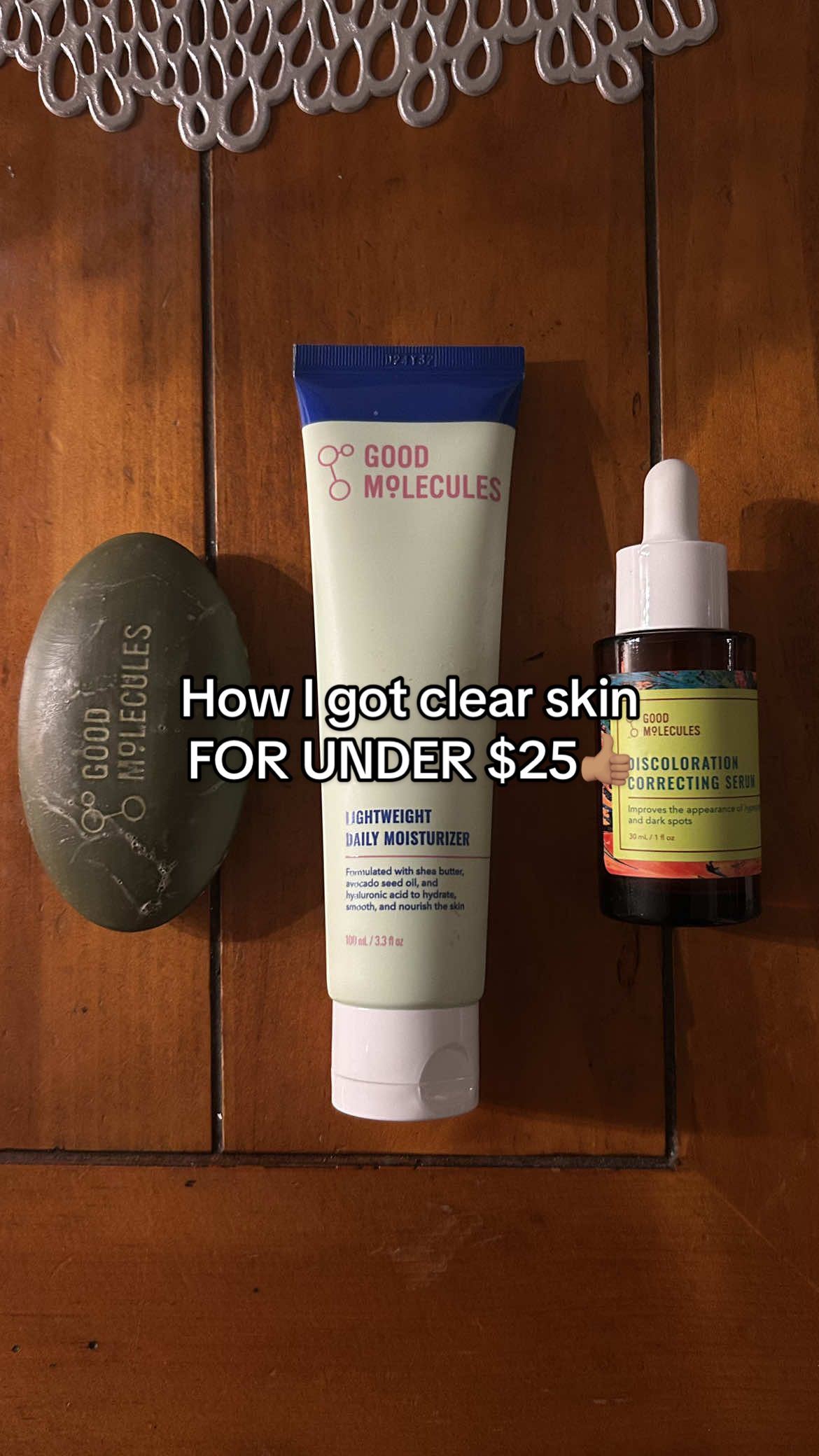 TikTok post by @bradendaily for Good Molecules. Caption reads: How to save money and fade dark spots at the same....