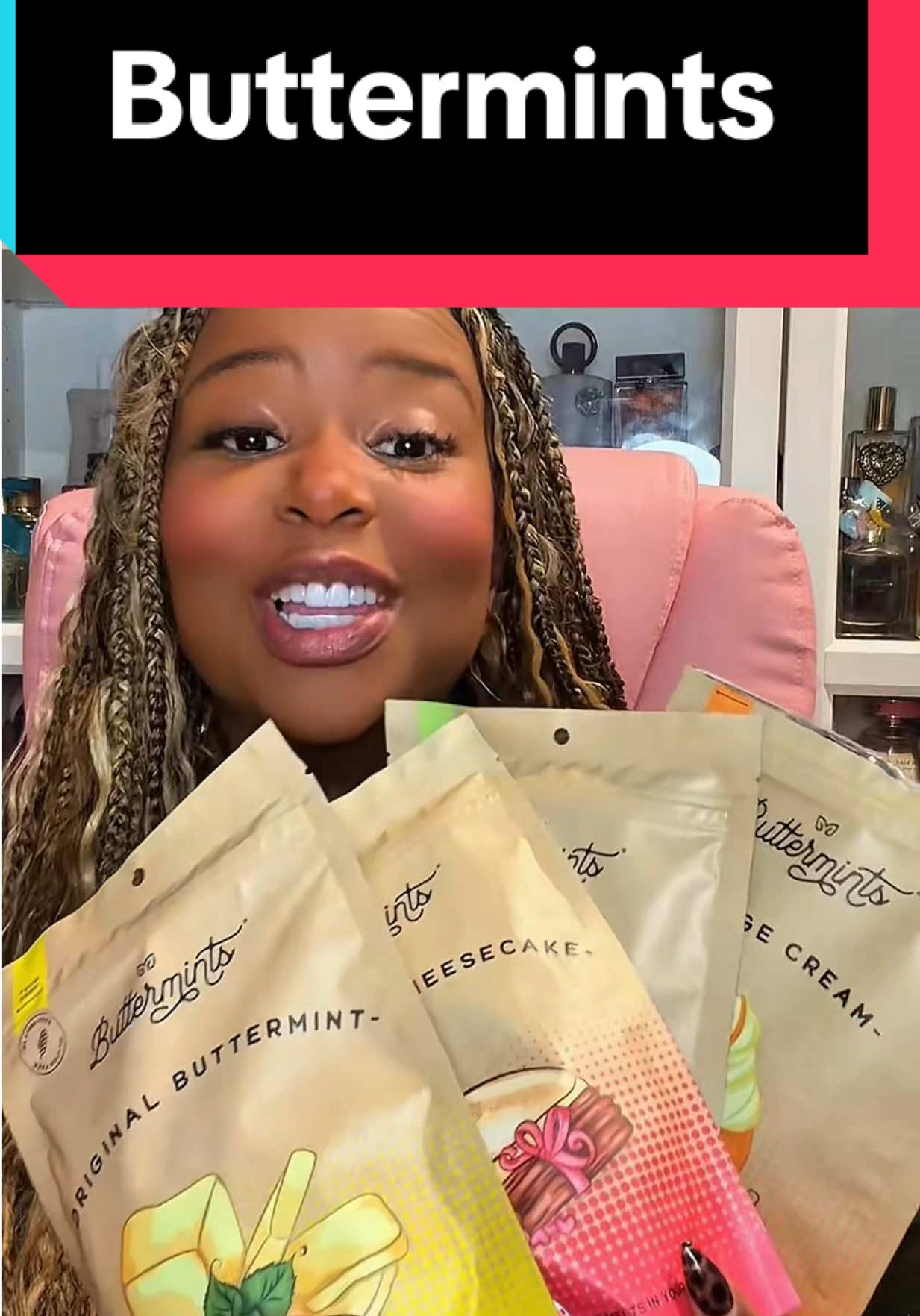 TikTok post by @kiamorgan for Buttermints. Caption reads: First Time Trying Buttermints #buttermints....