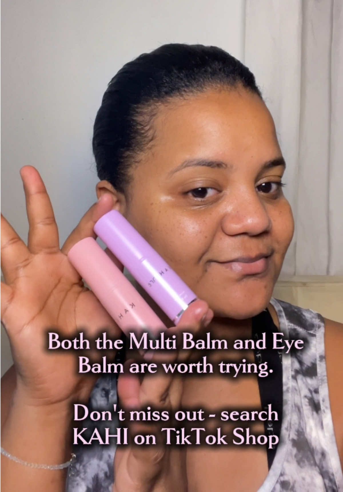 TikTok post by @natalieugccreators for KAHI US. Caption reads: [...] #multibalm #kbeauty #glowskin #skincare....
