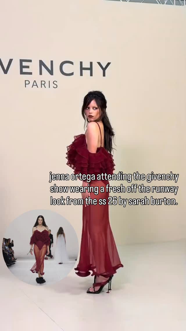 Instagram post by @highfashiontv for GIVENCHY. Caption reads: jenna ortega attending the givenchy show wearing a....