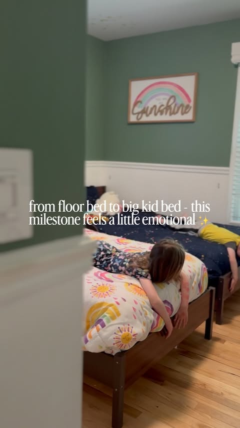 Instagram post by @livemomstrong for Delta Children. Caption reads: [...] bed 🥹🤎 We recently upgraded to the....