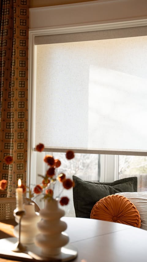 Instagram post by @swayhome.renovations for Graywind. Caption reads: this @graywindblinds motorized shade is the....