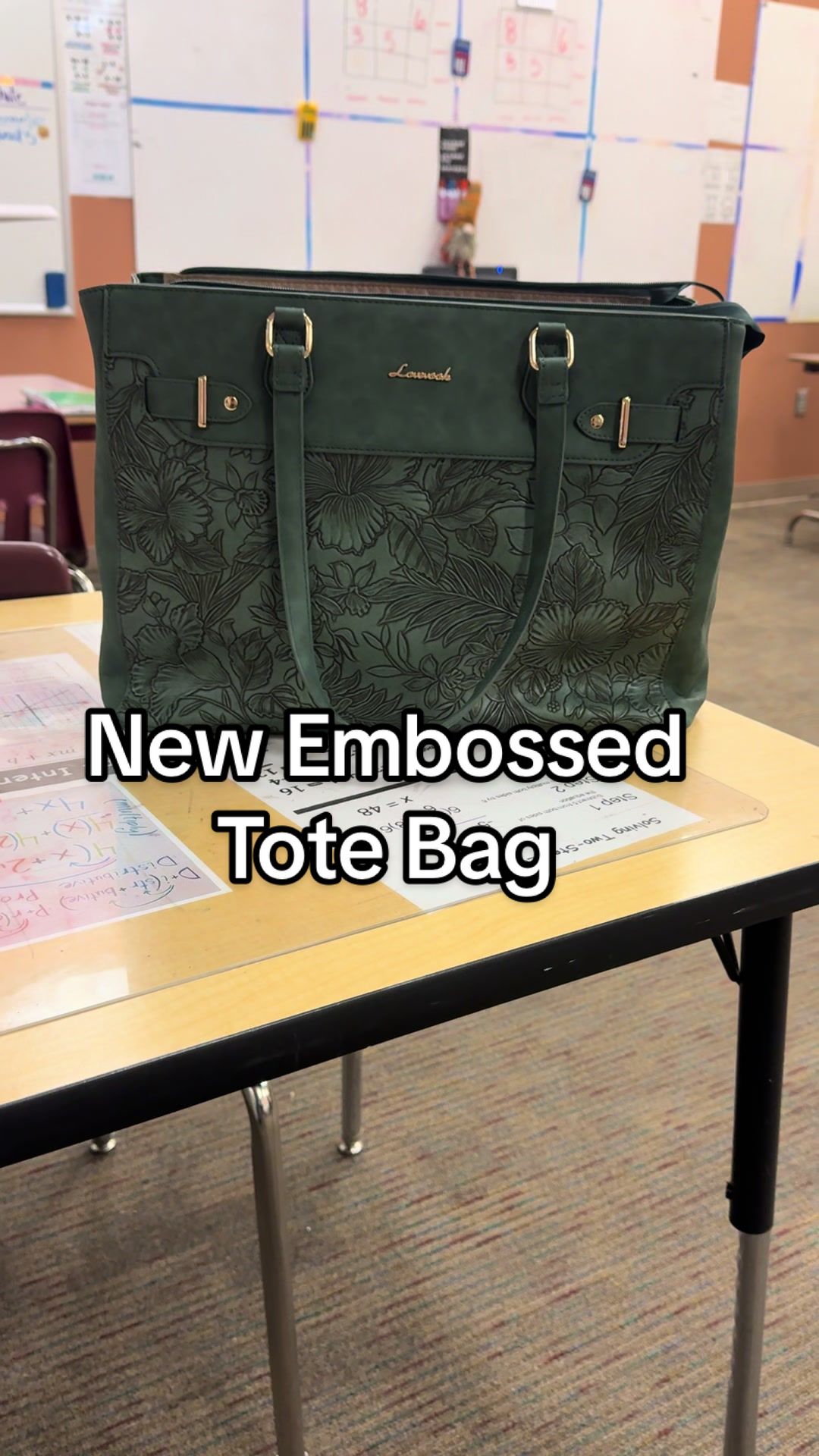 TikTok post by @hustleandteach2 for Lovevook. Caption reads: Embossed Tote Bag @Lovevook Bags come in sizes....