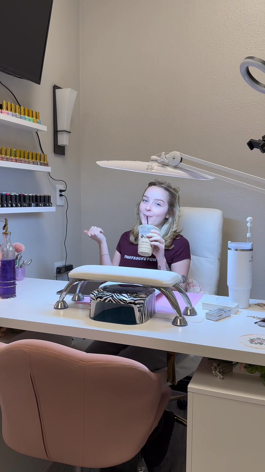 TikTok post by @nailsbyhotgirlhan for VBeautyPure. Caption reads: [...] i made in a 3 client nail day❄️ products....