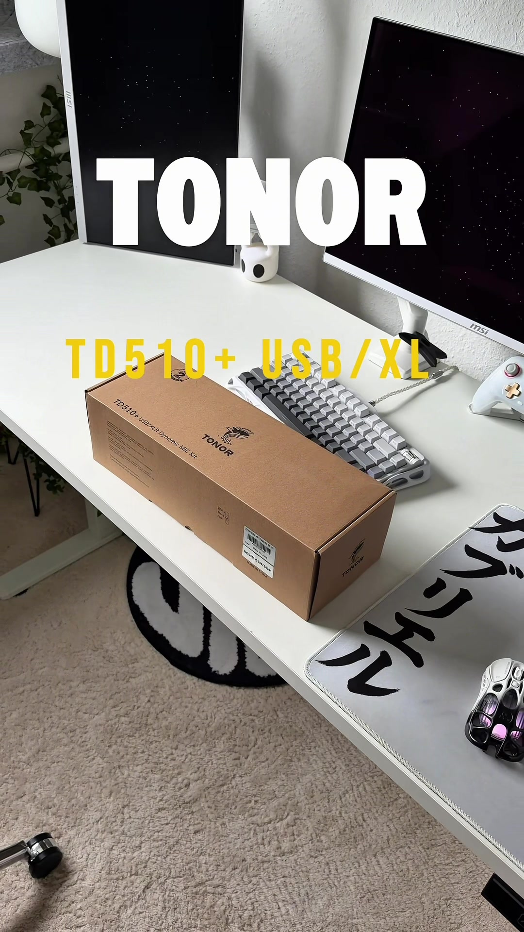 TikTok post by @gabriell_tech for TONOR Microphone. Caption reads: TONOR TD510+ USB/XLR Dynamic Microphone - Premium....