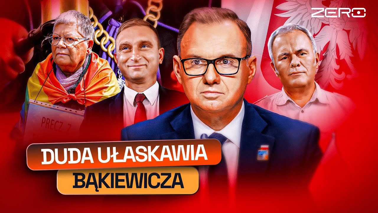 YouTube post by @KanalZeroPL for Mubi.pl. Caption reads: MAZUREK: BĄKIEWICZ, BABCIA KASIA I UŁASKAWIENIE.