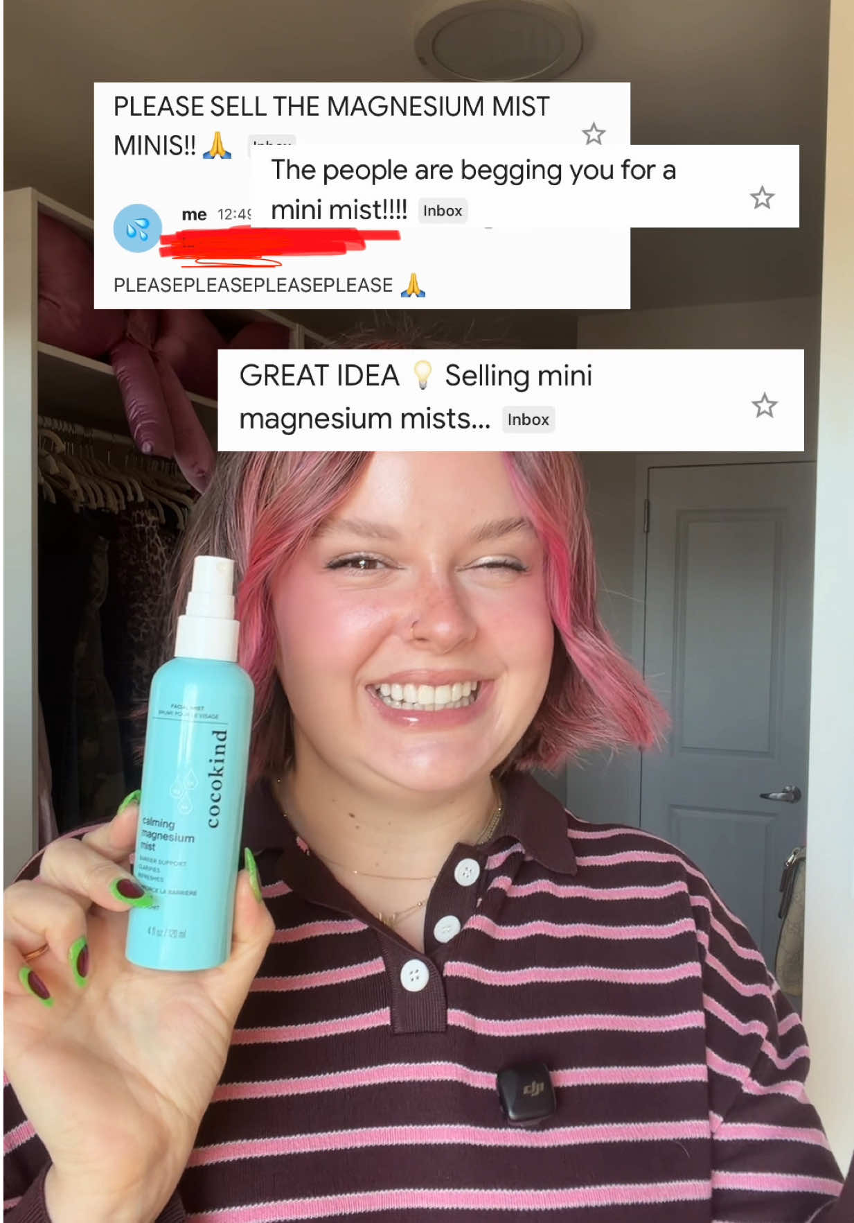 TikTok post by @hydrationceo for Cocokind. Caption reads: #ad @cocokind magnesium mist STAYS in my bag - my....