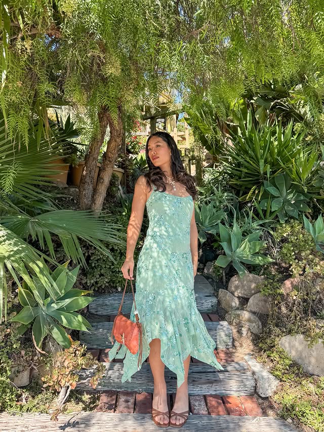 Instagram post by @swagnes_ for Beginning Boutique. Caption reads: [...] 🧚🏼🐚🍃🧜‍♀️🥥 •dress gifted from....