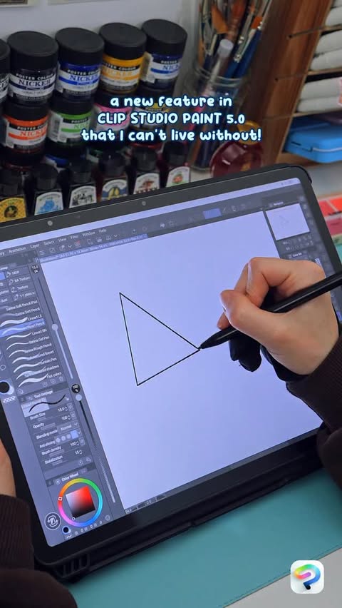 Instagram post by @sarafabrizi for Clip Studio Paint. Caption reads: [...] the new smart shape feature in clip studio....