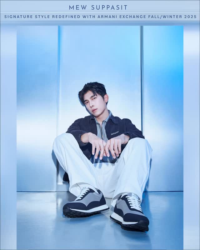 Instagram post by @suppasit.channel for Armani Exchange. Caption reads: Signature style redefined with Armani Exchange....