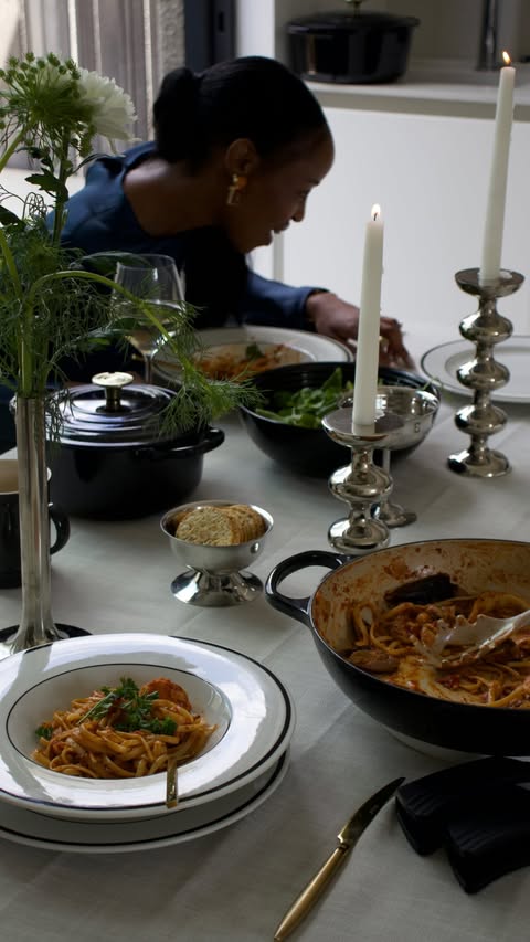 Instagram post by @simply_relebohile_homestyling for Le Creuset. Caption reads: Hosting just got better with @lecreusetsa latest....