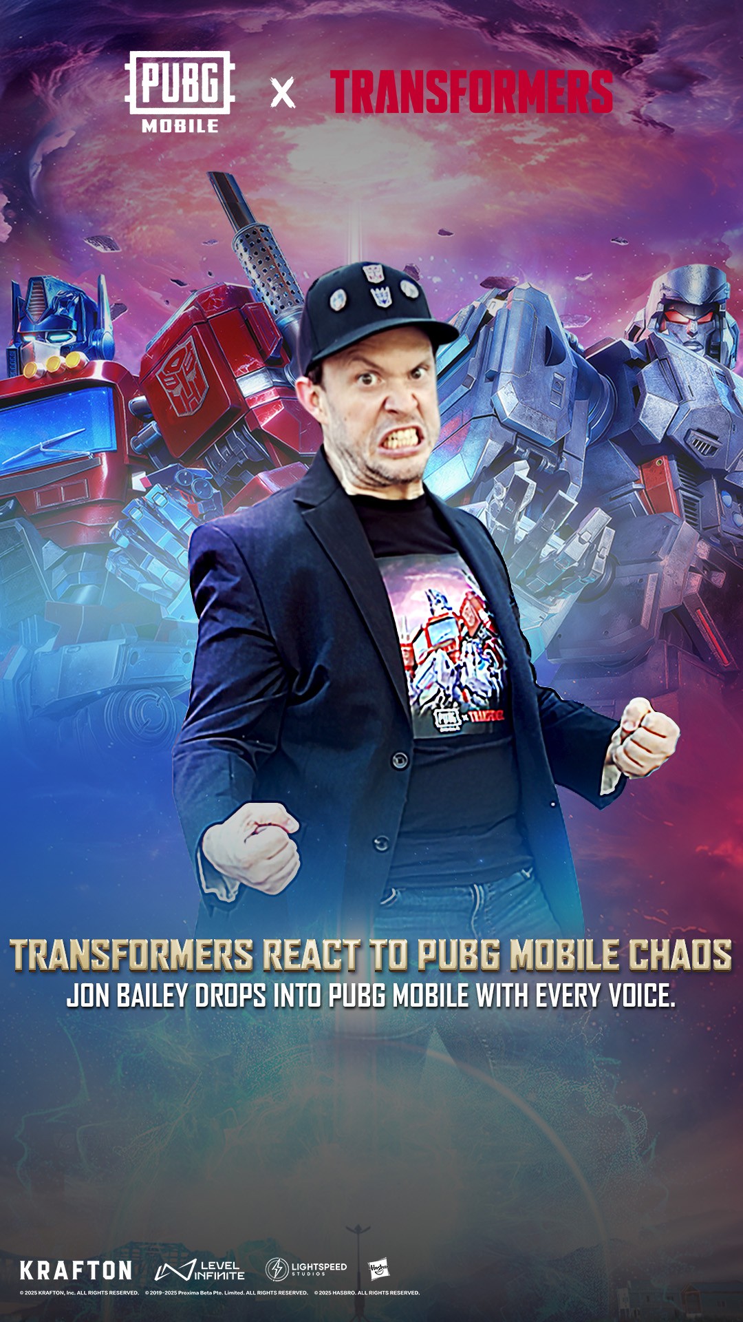 Instagram post by @epicvoiceguy for PUBG MOBILE. Caption reads: @epicvoiceguy, the voice behind Optimus Prime and....