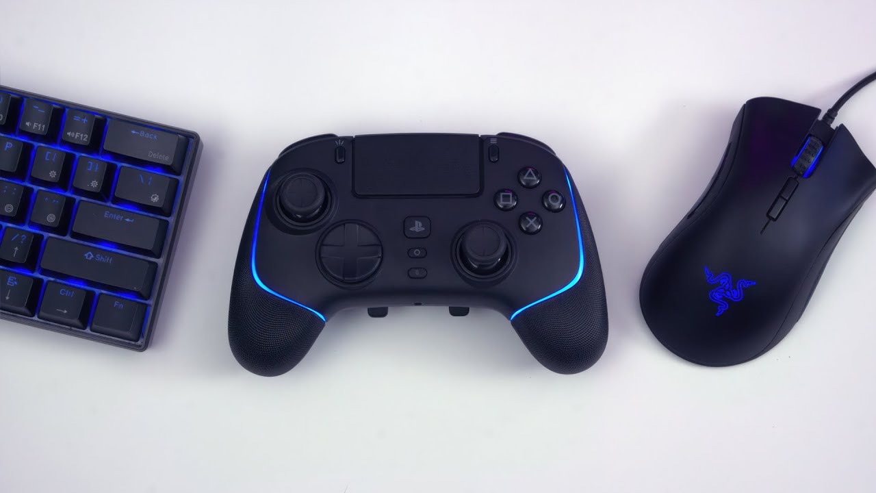 YouTube post by @vCuda for AimControllers. Caption reads: The First Mechanical PS5 Controller | Razer....