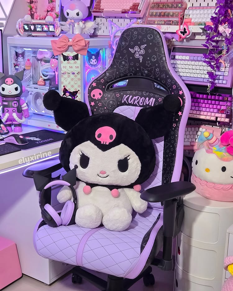 Instagram post by @elyxirine for Govee. Caption reads: queen Kuromi in her Kuromified setup! 😈👑💜 

I....