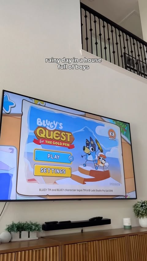 Instagram post by @brookeeewoods for Bluey. Caption reads: AD Thank goodness for Bluey’s Quest for the Gold....