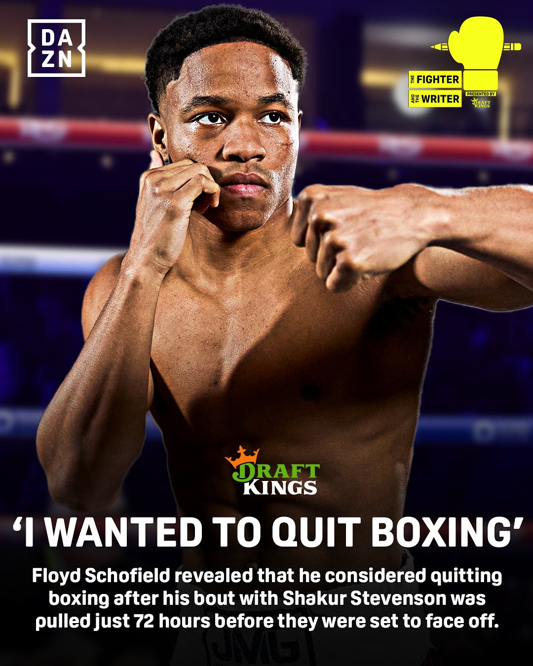 Instagram post by @sichrismannix for DraftKings. Caption reads: Floyd Schofield wanted to QUIT boxing? 😮....