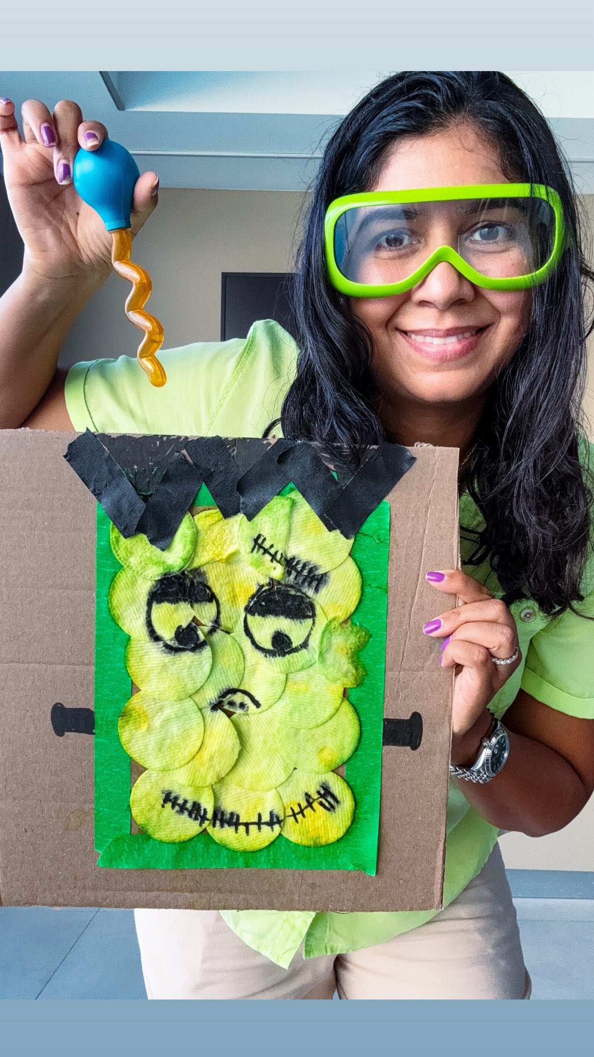 Instagram post by @playbakecreate for Learning Resources. Caption reads: It’s ALIVE... and it’s GREEN! 🧪🧟 ⁠
⁠
Today,....