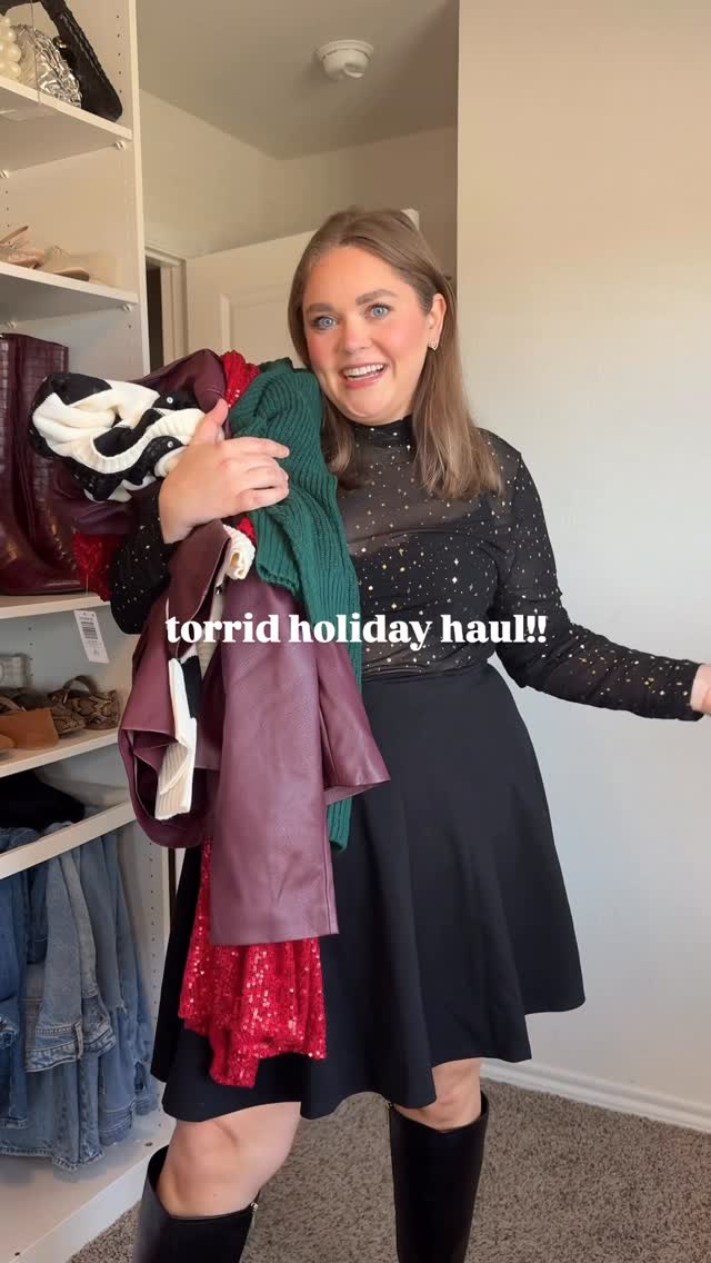 Instagram post by @keepingitcaitlin for Torrid. Caption reads: say SHOP for details!! come for the sparkles, but....