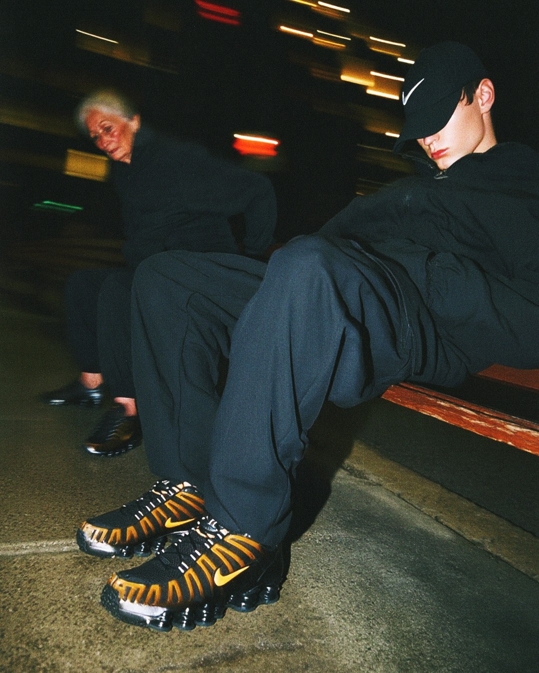 Instagram post by @cesxcommercial for Foot Locker. Caption reads: Let the bounce do the talking with Nike Shox TL🔥.