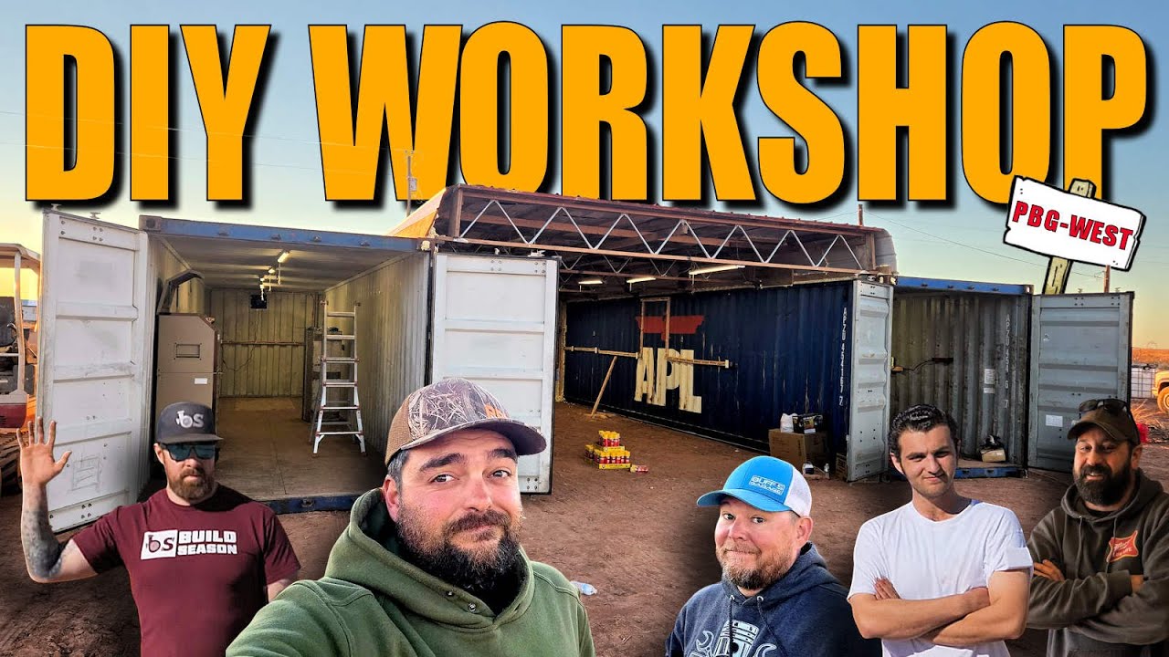 YouTube post by @PoleBarnGarage for AG1. Caption reads: BUILDING A Shipping Container WORKSHOP In The....