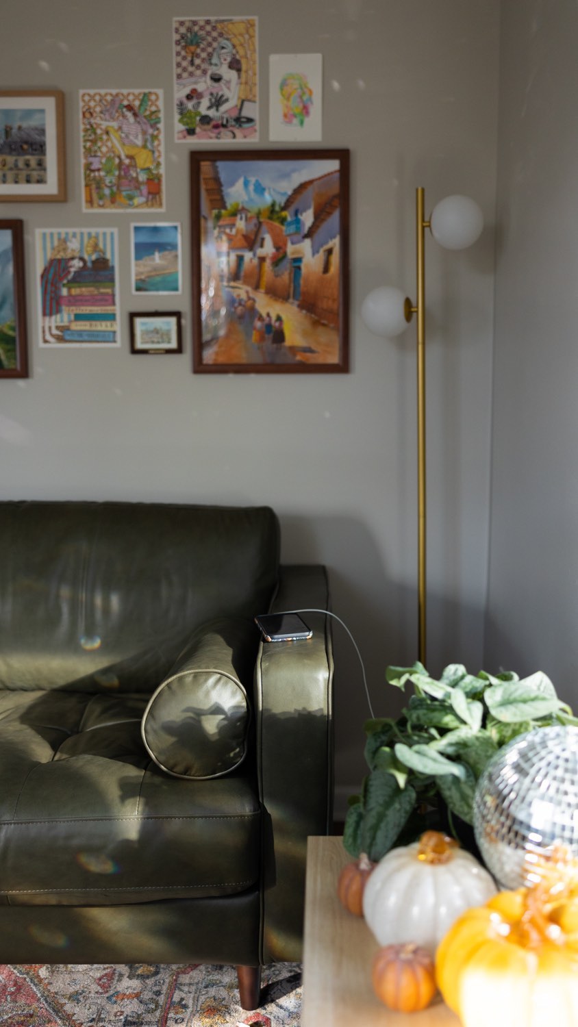 Instagram post by @oliviamarieplath for Article. Caption reads: #ad Thank you @article for this dreamy living room....