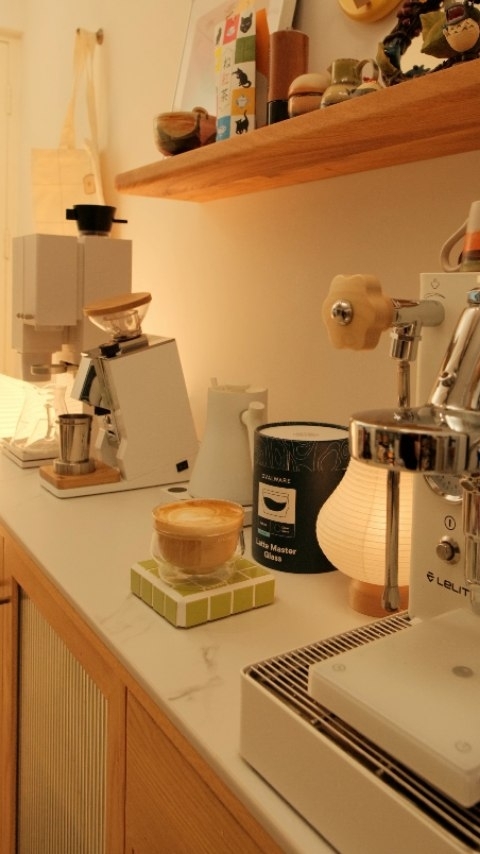 Instagram post by @qalbtohome for OVALWARE. Caption reads: Final pour of 2024 with @ovalwarecoffee master....