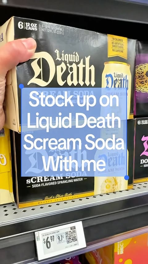 Instagram post by @chaosnocolor for Liquid Death. Caption reads: [...] restocking with a 6-pack of @liquiddeath....