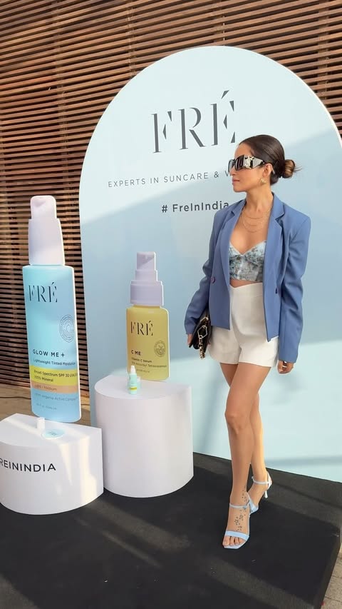 Instagram post by @debashreebiswas for Freskincare. Caption reads: Sundowner with @freskincare 🍹🧡🌞 for the launch....