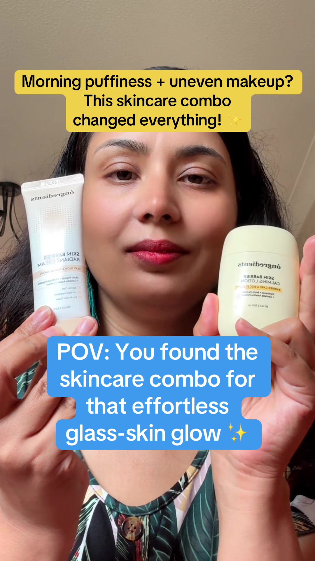 TikTok post by @iglowwith for Ongredients US Store. Caption reads: My new morning skincare duo for a smoother,....