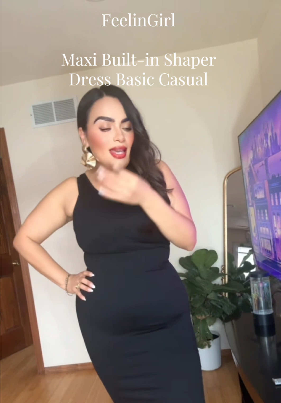 TikTok post by @lauarizaga677 for Lover-Beauty LLC. Caption reads: FeelinGirl Seamless Spaghetti Strap V-neck Maxi....