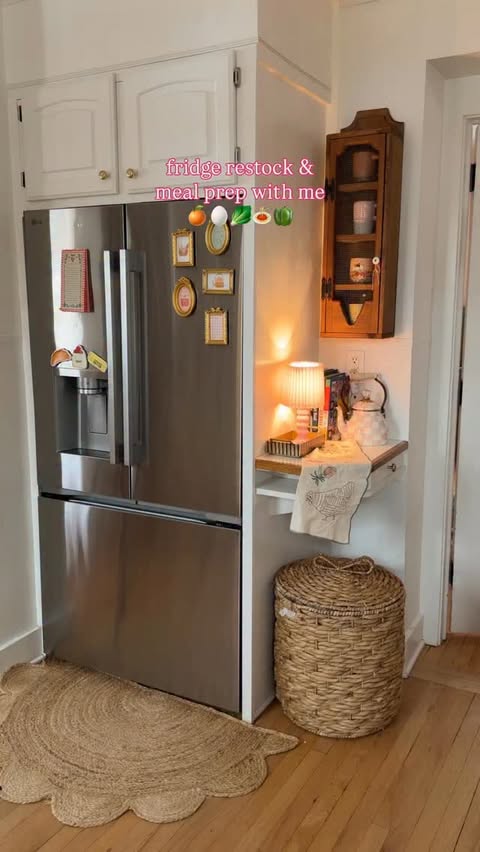 Instagram post by @emilywelchstyle for LG USA. Caption reads: Happy fridge with @lgusa newest refrigerator....