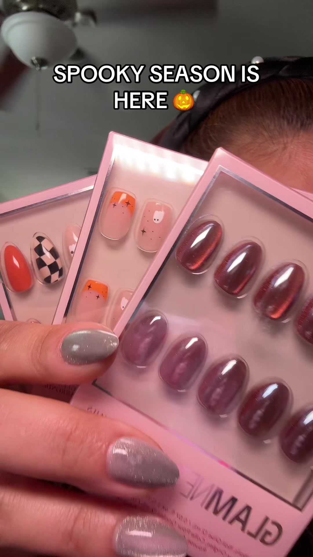 TikTok post by @heycillaa for Glamnetic. Caption reads: Halloween nails for everyone @Glamnetic....