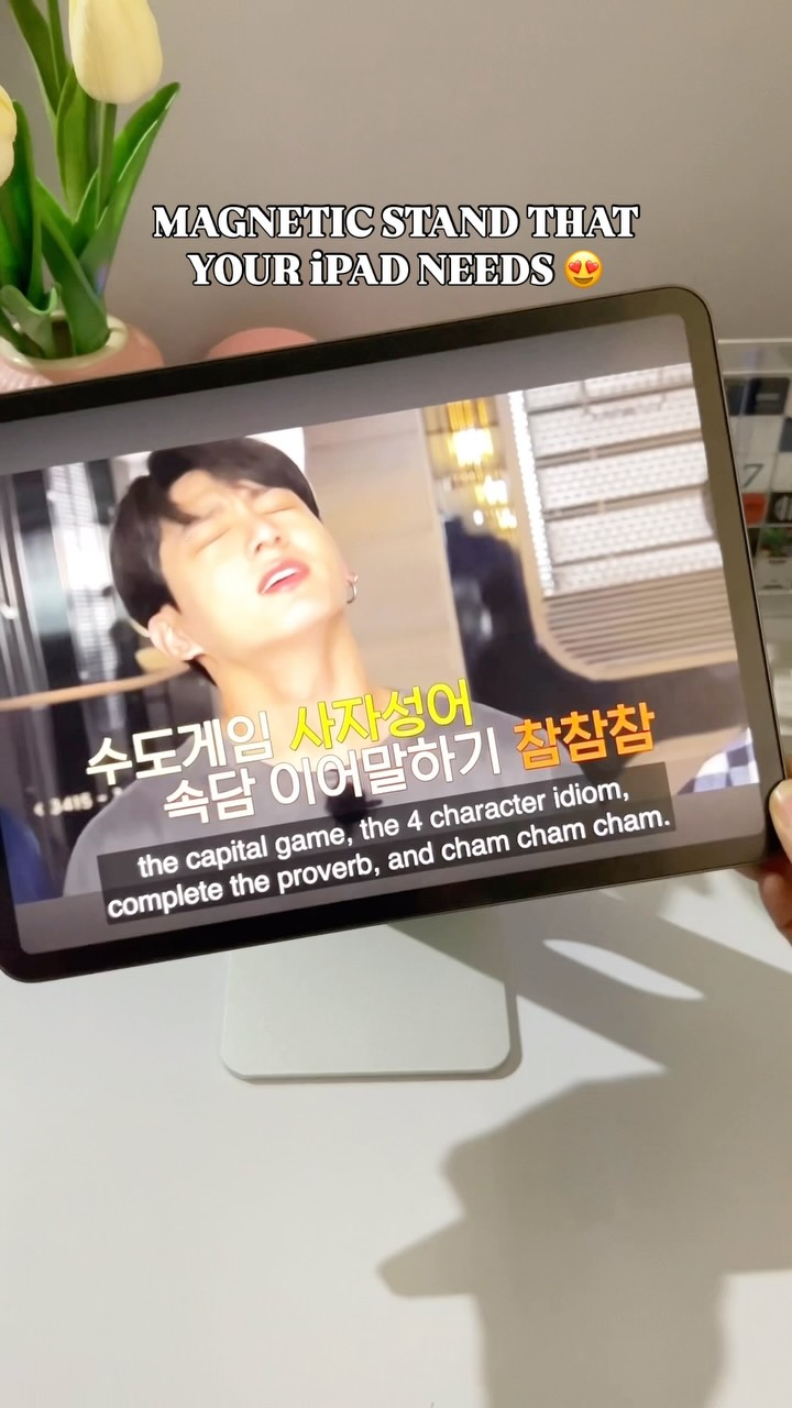 Instagram post by @suga_bighitentertainmemt for Elago. Caption reads: Loving the Elago Magnetic iPad Stand! ✨ 👉🏻....