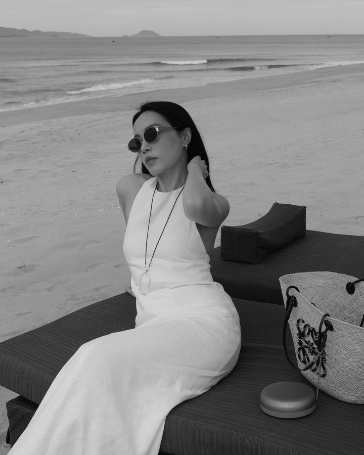 Instagram post by @lehatruc for Bang & Olufsen. Caption reads: Hangs on my beach bag like jewelry, plays like a....