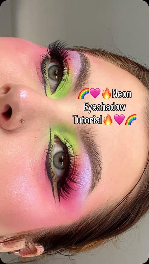 Instagram post by @emmaahp for NYX Professional Makeup Nordics. Caption reads: Neon 😍 recreation of @facegod__ ‘s beautiful work....