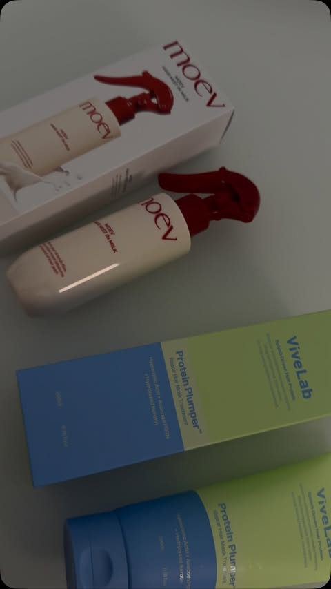 Instagram post by @ajlabelaleaola for MOEV. Caption reads: [...] Protein Plumper repair mask with the moev....
