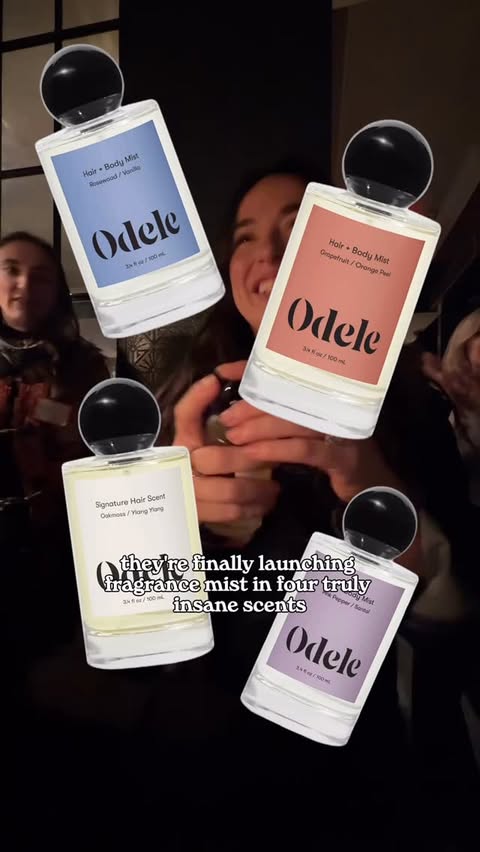 Instagram post by @caro__beth for Odele. Caption reads: @odelebeauty new fragrance mists may be the talk....