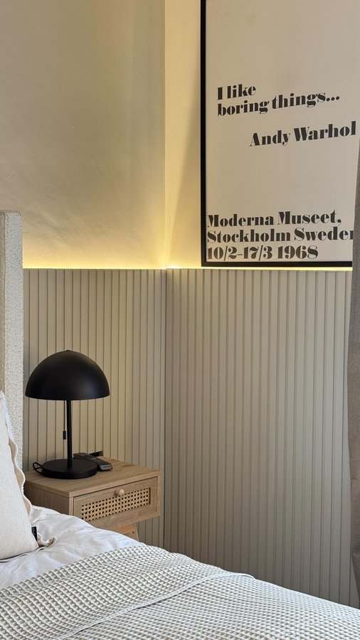 Instagram post by @kerrylockwood for Naturewall. Caption reads: [...] paintable slat wall panelling from....