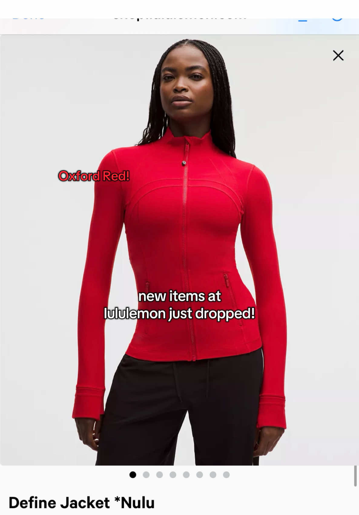 TikTok post by @hintofnattyp for lululemon. Caption reads: Oxford Red! 😍 | new items at @lululemon just....