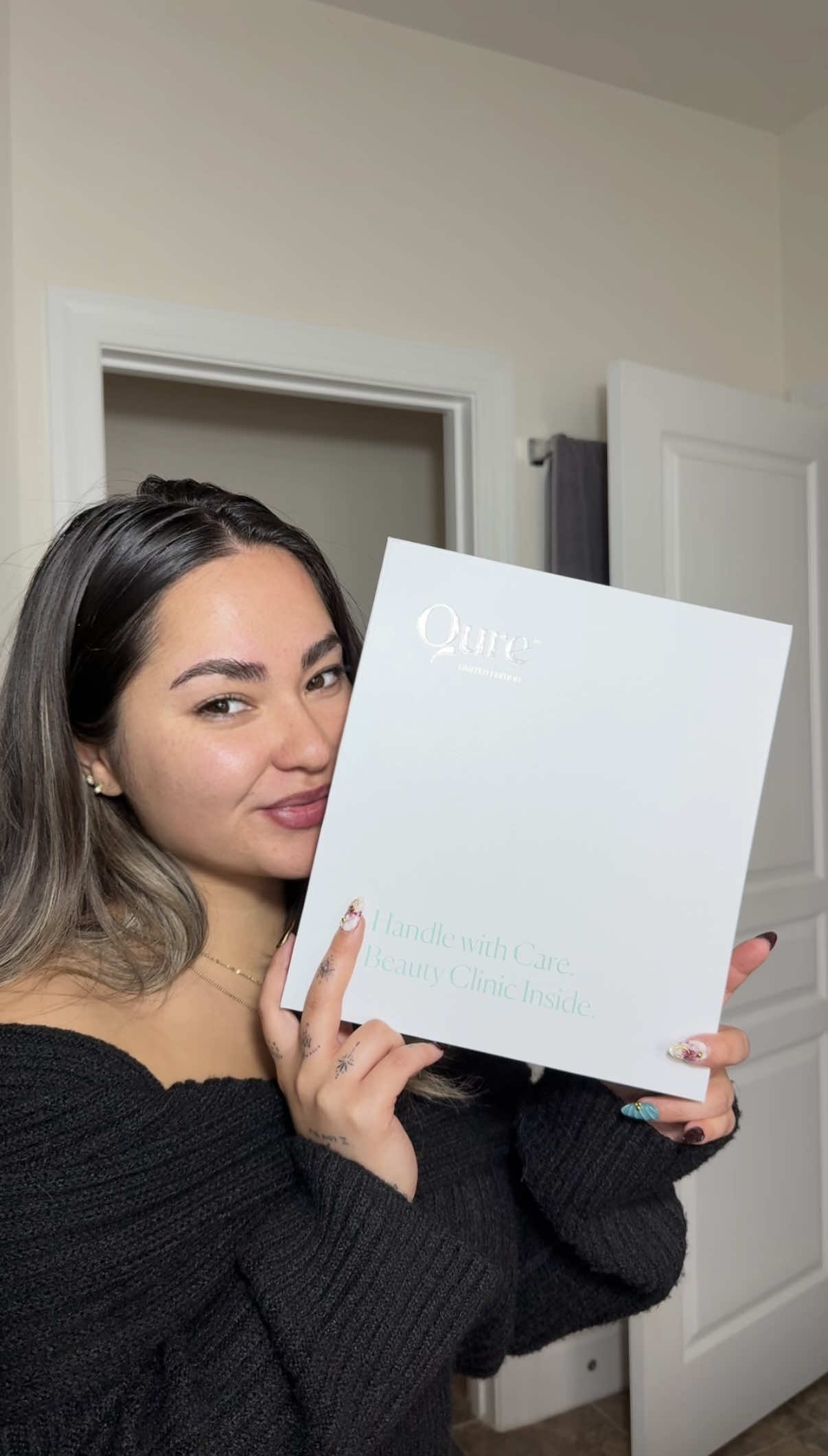 TikTok post by @h.yleec for Qure Skincare. Caption reads: microneedling AT HOME & yes it works!! Let me tell....