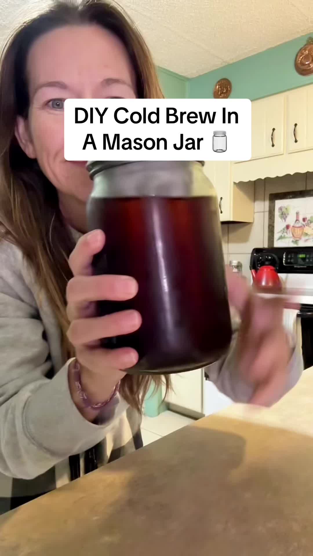 TikTok post by @kylabeery for Mason Jar Lifestyle. Caption reads: [...] cold brew is forver changed with @Mason Jar....