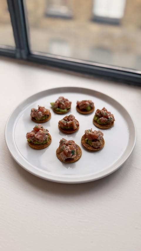 Instagram post by @jackdoescooking for Fever-Tree Mixers. Caption reads: Tuna tostada canapés @fevertreemixers and....