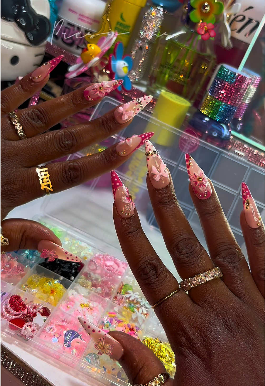 TikTok post by an influencer for Delicate Thing. Caption reads: So prettyyyy! 😍🌸 @Delicate thing #pressonnails....